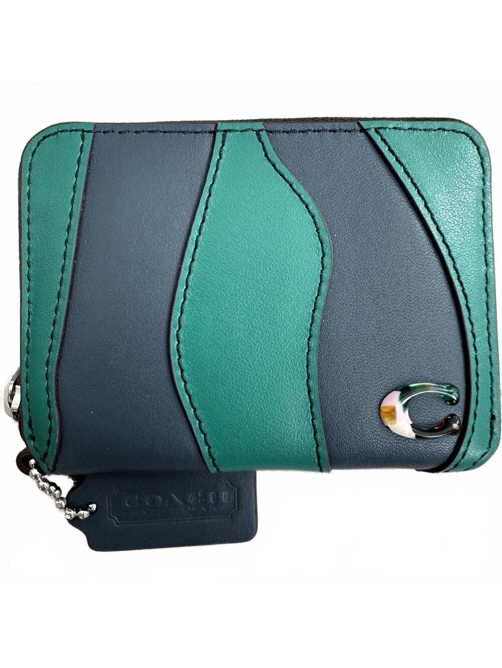 Coach Zip Around Wallet In Wavy Stripe Upcrafted Leather Midnight Navy/Green - Picture 2 of 9